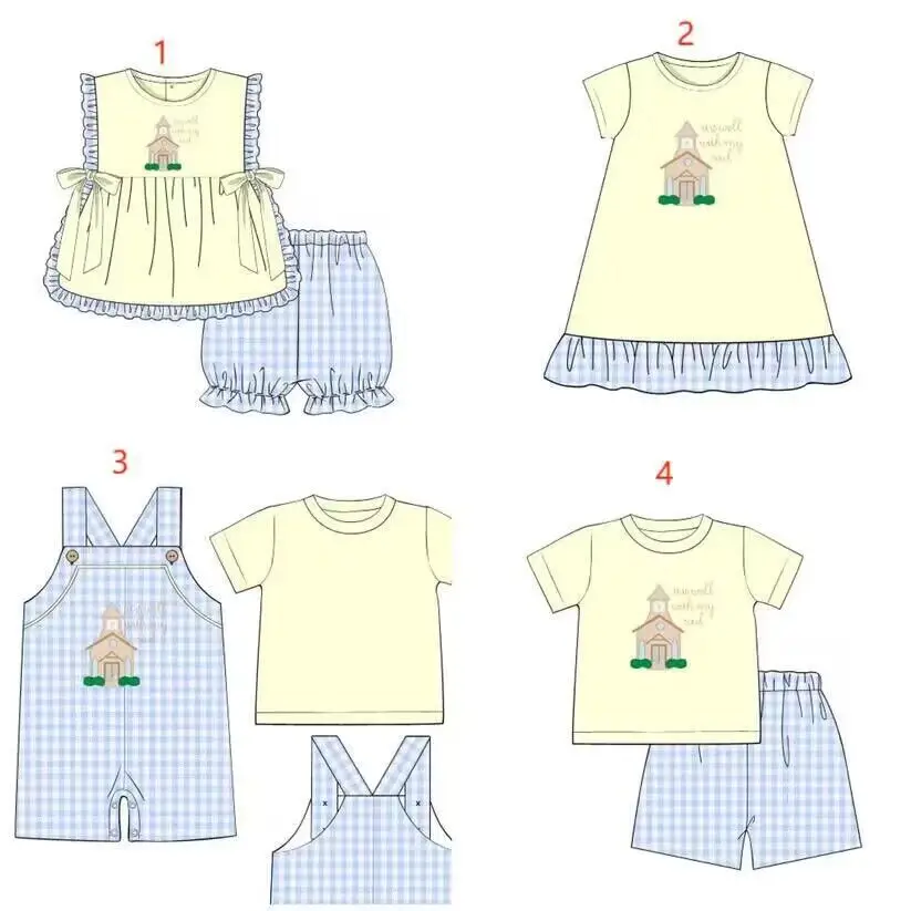 Boutique wholesale toddler suit girls short-sleeved romper boy short-sleeved suit castle print custom summer milk silk