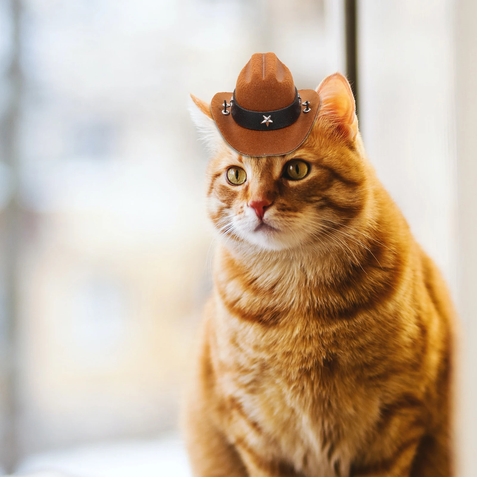 

Pet Cowboy Hat for Dogs Cats Adorable Decorative Small Headgear Adjustable Stylish Party Festival Props Brown Bead