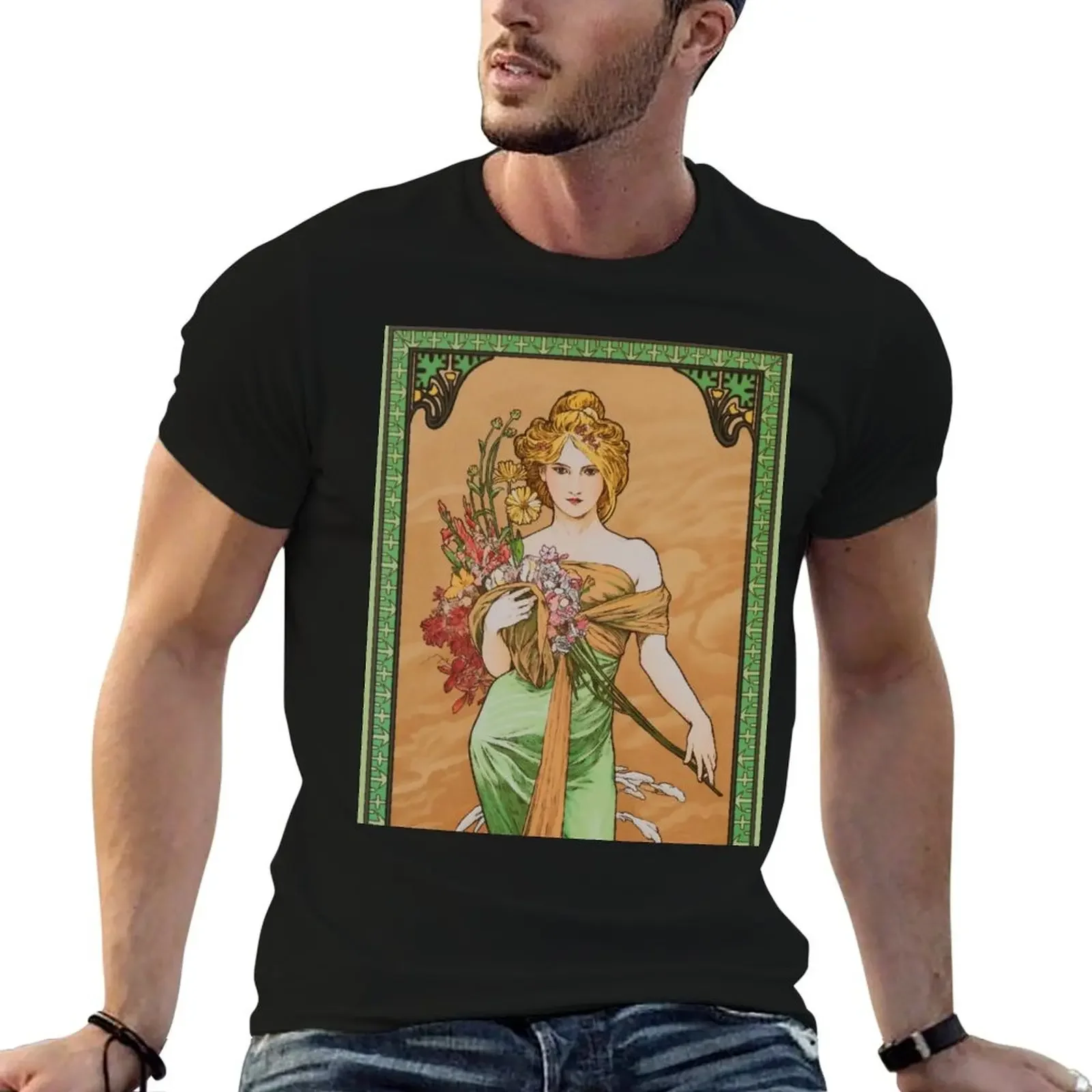 

Alphonse Mucha (1860 – 1939) The seasons: Spring T-Shirt korean fashion anime t shirts mens cotton t shirts