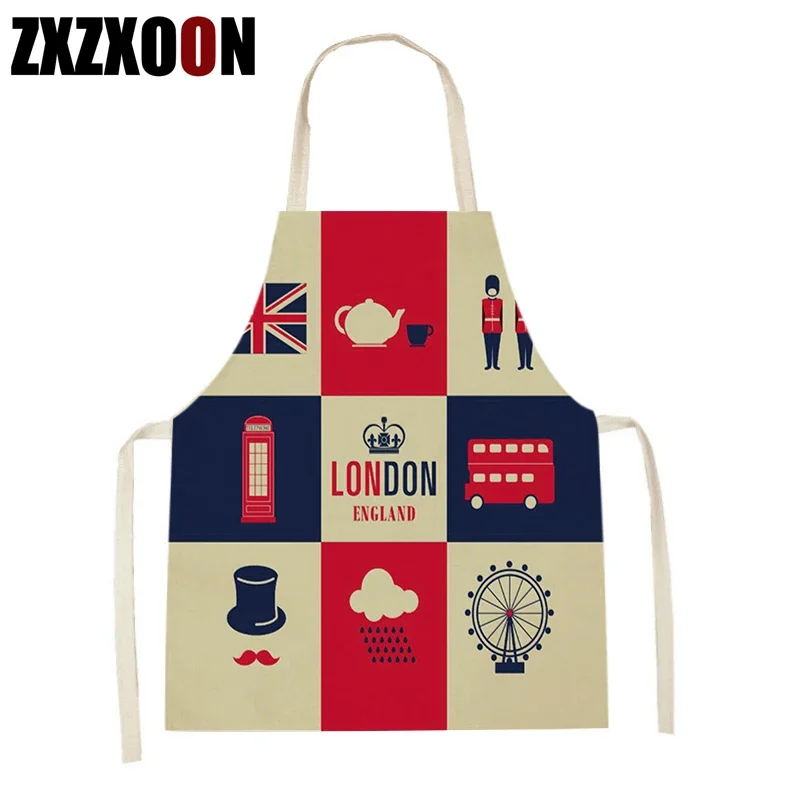 

Бытовые кухонные фартуки для уборки для женщин и мужчин, фартуки для домашней кулинарии в лондонском стиле для взрослых и детей, льняной фартук для выпечки