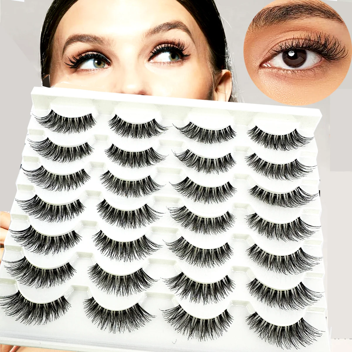 New Cat Eye Lashes Natural Look Short Lashes Wispy with Clean Band 13mm Hand-Knotted Manga False Eyelashes 14Pairs