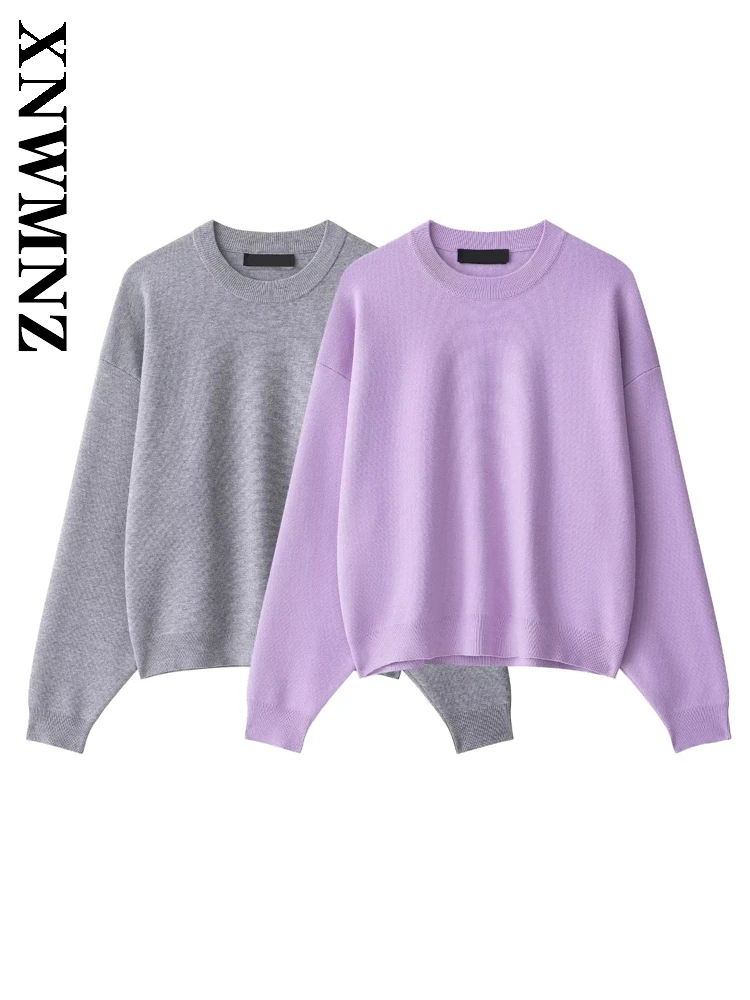 

XNWMNZ 2025 Autumn Woman Commuting Simple O-Collar Long Sleeve Knitted Sweater Fashion Women Clothing Casual Long Sleeve Top