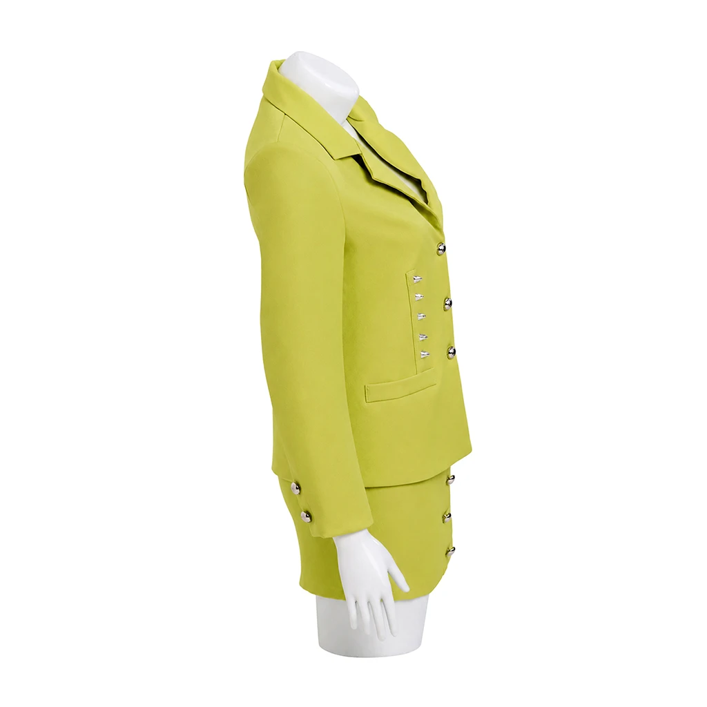 Gale Weathers Costume Journalist Cosplay Green Women 2 Piece Dress Set Long Sleeve Blazer Pencil Skirt Suit Halloween Outfit view 3