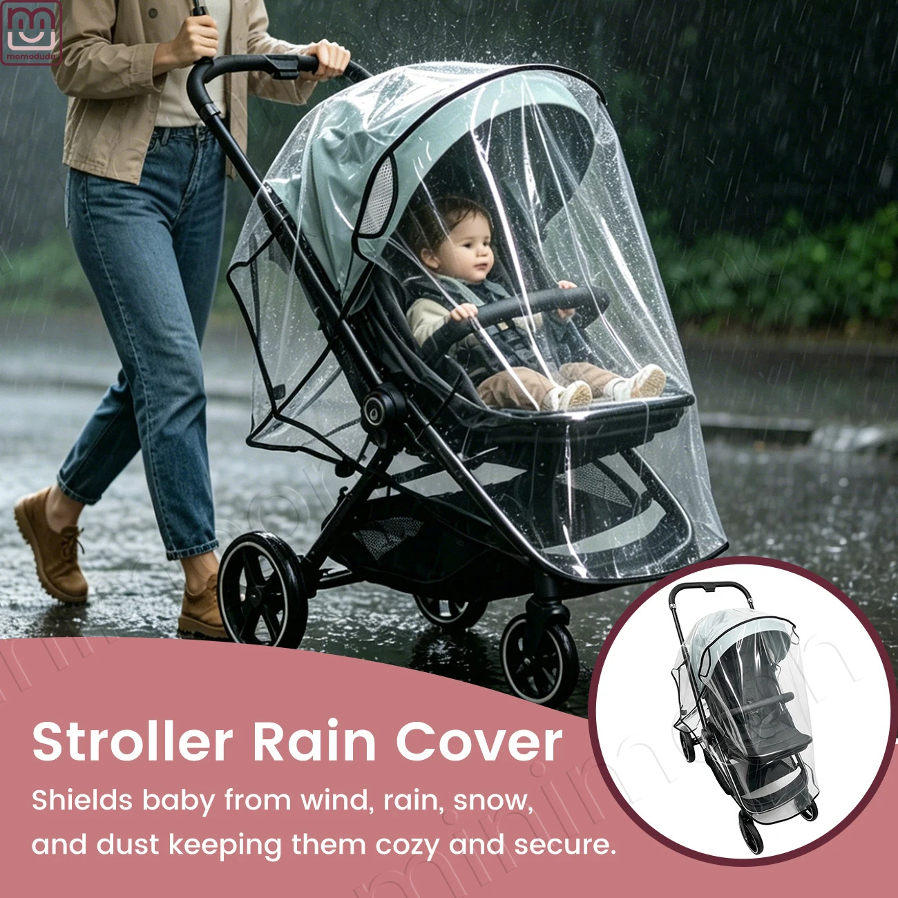 Universal Waterproof Stroller Rain Cover, Clear Windproof Weather Shield with Ventilation for Outdoor Use