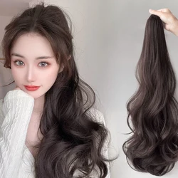 Natural Women Fluffy Long Curly High Ponytail Grab Clip Wig Hottie Girls Invisible Waves Horsetail Extensions