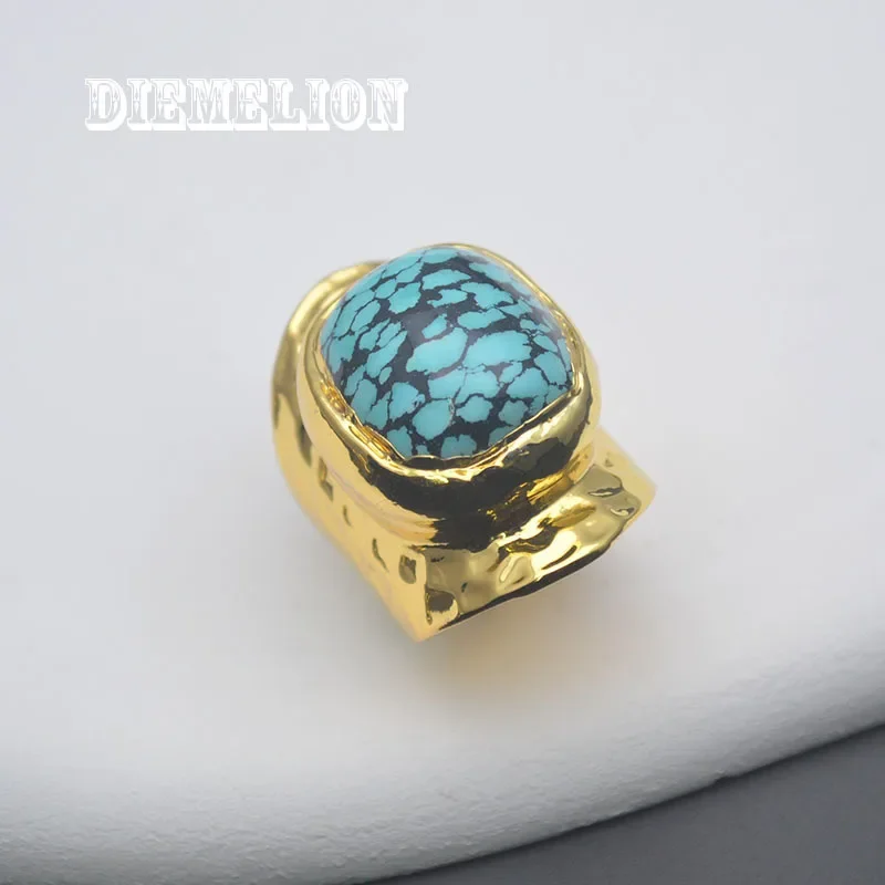 

Luxury Green Natural Turquoise Open Rings for Women 18K Gold Plated Square Stone Wide Ring for Women Men Fashion Jewelry Gifts