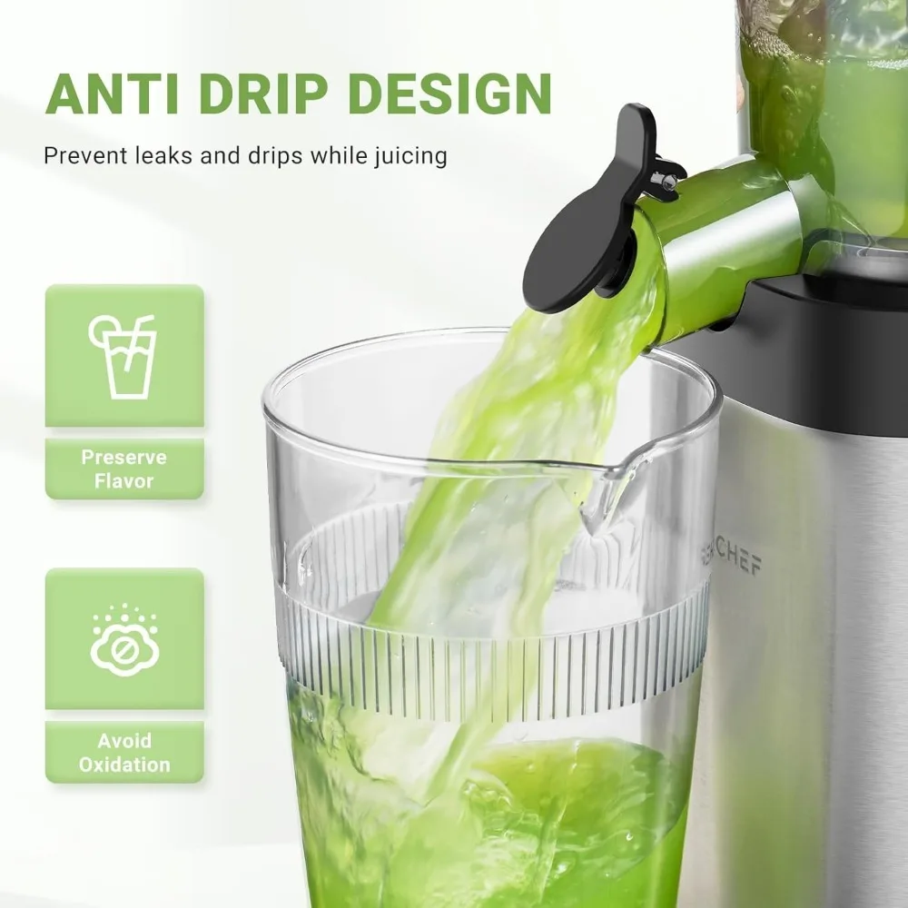 Pembuat jus tekan dingin dengan saringan ganda, penggigit umpan besar & Juicer mastising baja tahan karat & desain Anti tetes, Juicer