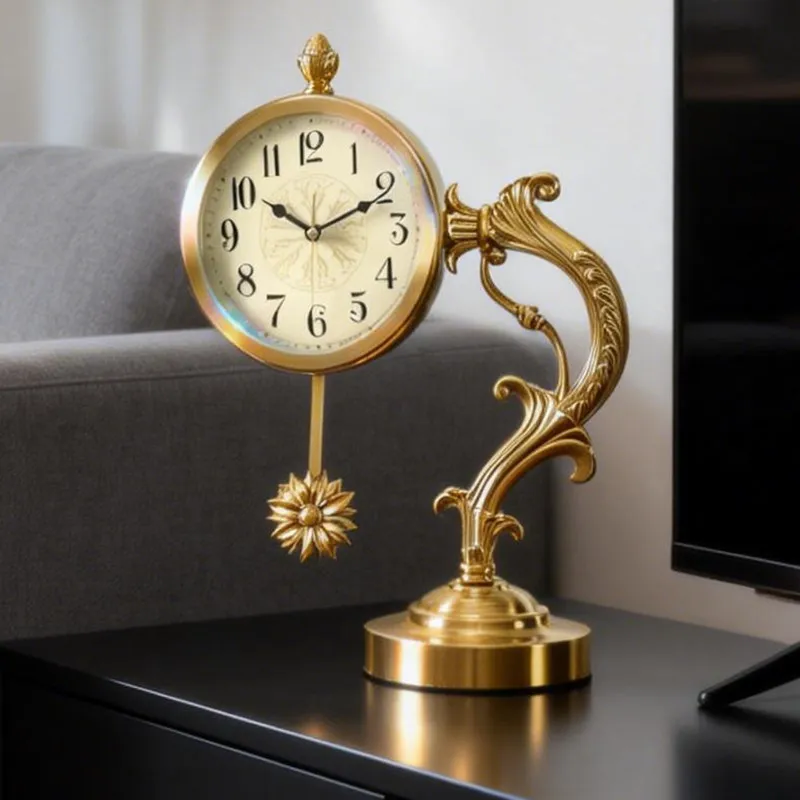European retro desk clock, high-end feeling, living room decoration ornament, clock, desktop silent desktop clock, retro quartz
