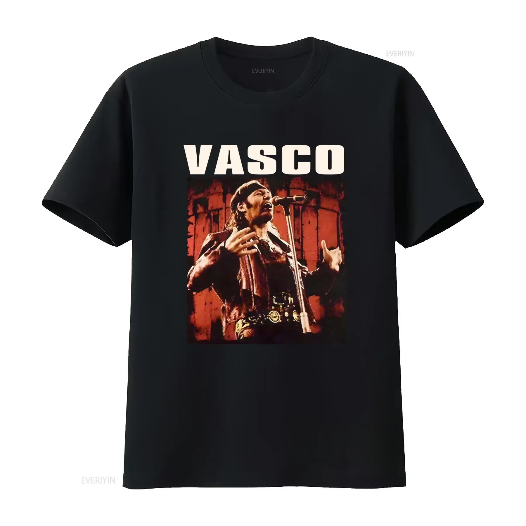 T shirt nera Vasco Rossi Taglia completa S 5Xl Hl834 girocollo stile casual tessuto leggermente elasticizzato vintage Washed