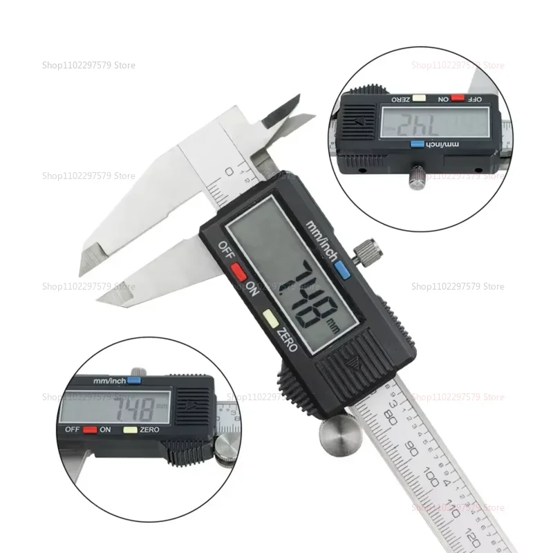 الفرجار الرقمي 0-150 مللي متر الفولاذ المقاوم للصدأ الورنية أداة قياس الفرجار الإلكتروني الدقيق مع صندوق تخزين للاستخدام المعدني الخشب