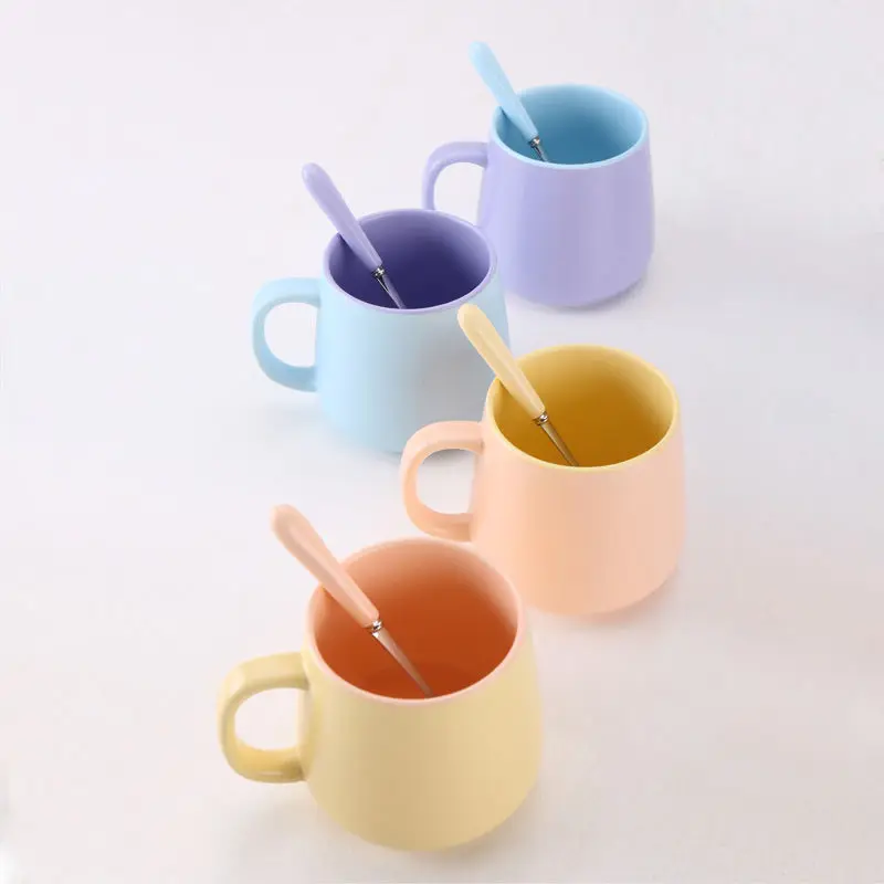 Ins Style Nordic Creative Mark Cup with Spoon Color Contrast Coffee Cup Simple Ceramic Water Cup Matte Milk Cup