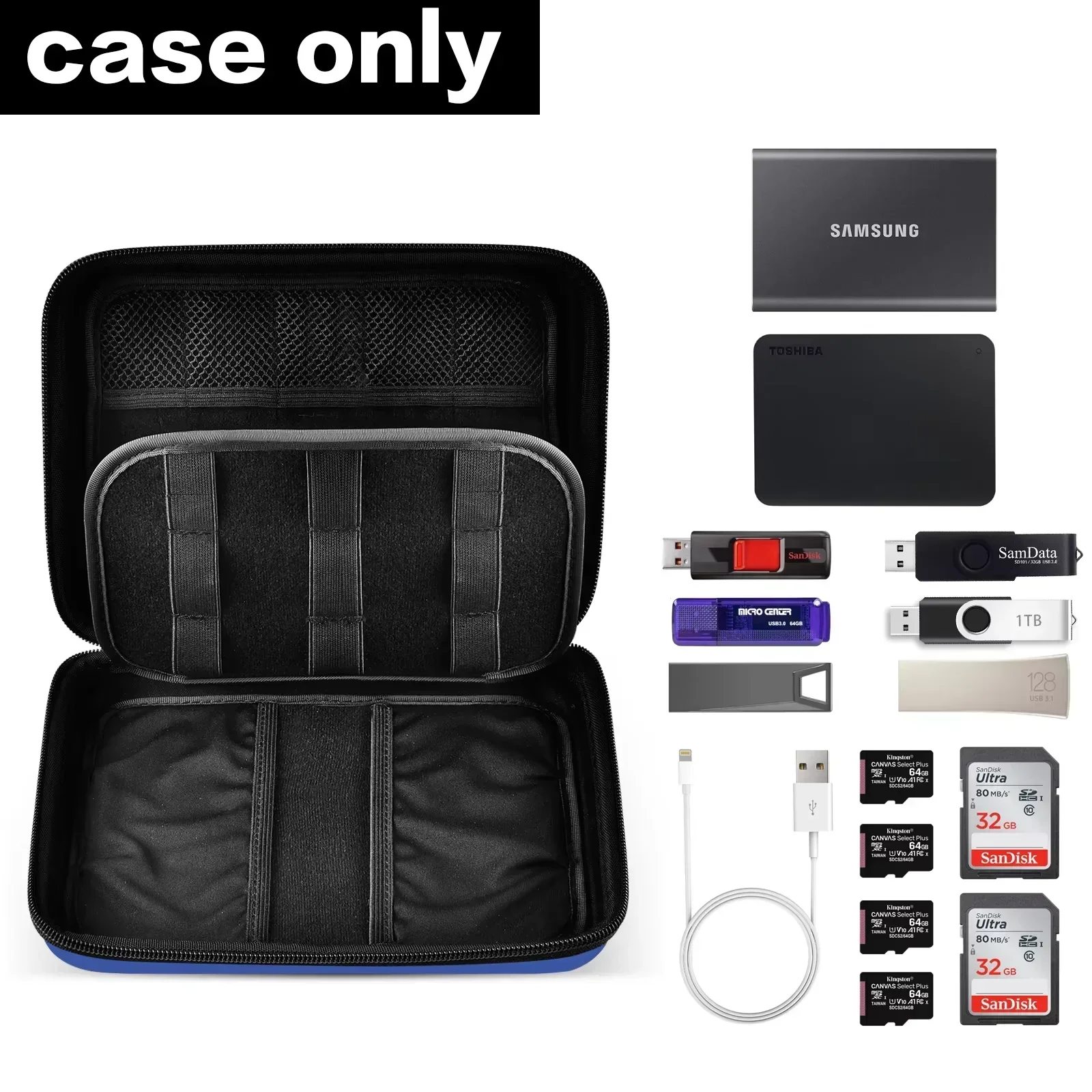 (Case Only) USB Flash Drive Case - Thumb Drive Holder Organizer, Memory Card SD SDXC SDHC Card Storage Bag