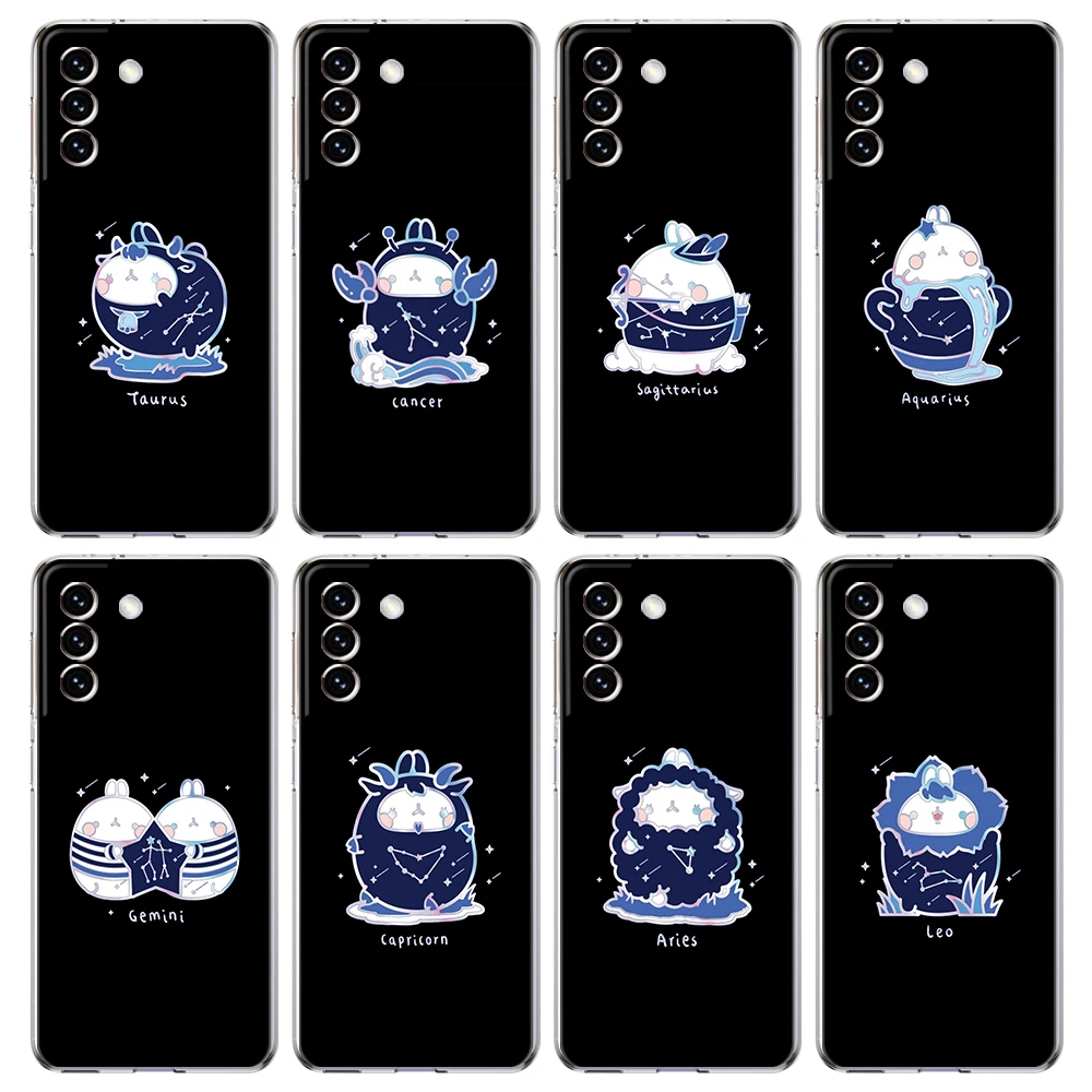 Cute Constellation Rabbit Case for Samsung S24 S23 S22 S20 S21 FE Ultra S24 S23 S10 S10E S9 S8 Plus 5G Transparent Phone Shell