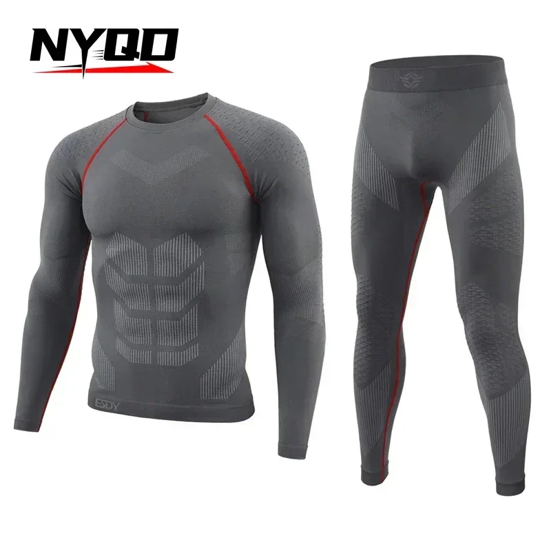 Fato de fitness para esportes ao ar livre masculino, sem costura, roupa interior funcional, secagem rápida, absorção do suor, ciclismo, esqui, outono, inverno