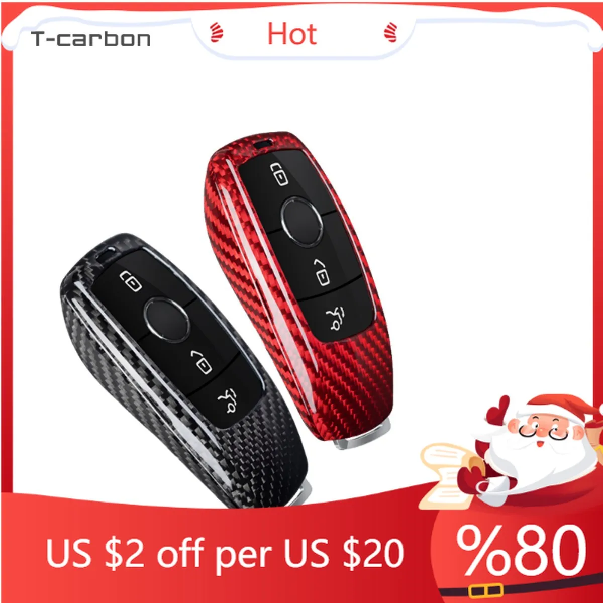 

Hot T-CARBON Carbon Fiber Car Key Case Cover Fob Shell Fit for Mercedes Benz E Class W213 E200 E260 E300 E320 Interior Stickers