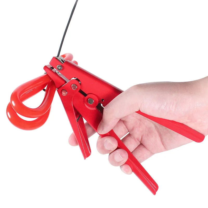 The red clamp gun holds the 2.4-9mm wide nylon cable to secure and cut into a tool and special hs-519 cable