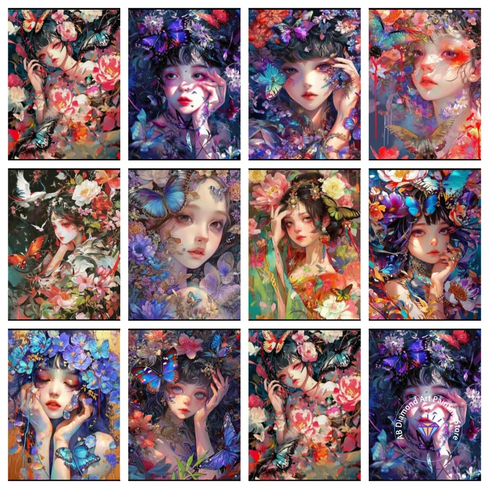 

Cartoon Girl Flower AB Diamond Painting Kit Square Round Diamond 5D DIY Mosaic Handmade Art Adult Exquisite Gift Home Decor
