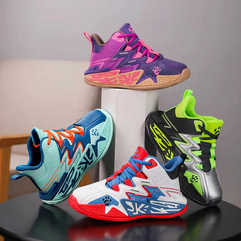 

Kids Basketball Shoes for Teen Non Slip Sports Summer Breathable Mesh Sneakers High Elasticity Trendy Basketball Boots for child