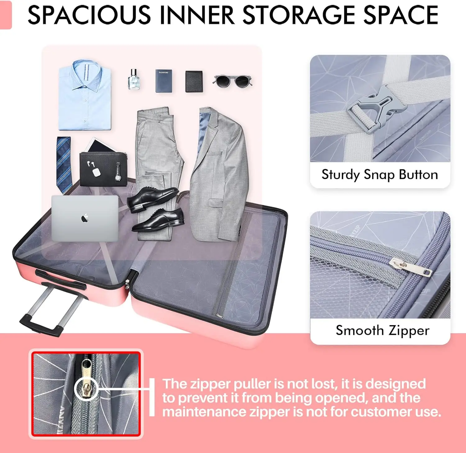 حقيبة ABS صلبة خفيفة الوزن مع 4 عجلات عالمية، قفل TSA، كبير 30 بوصة وردي، مثالية للسفر وتخزين الأمتعة