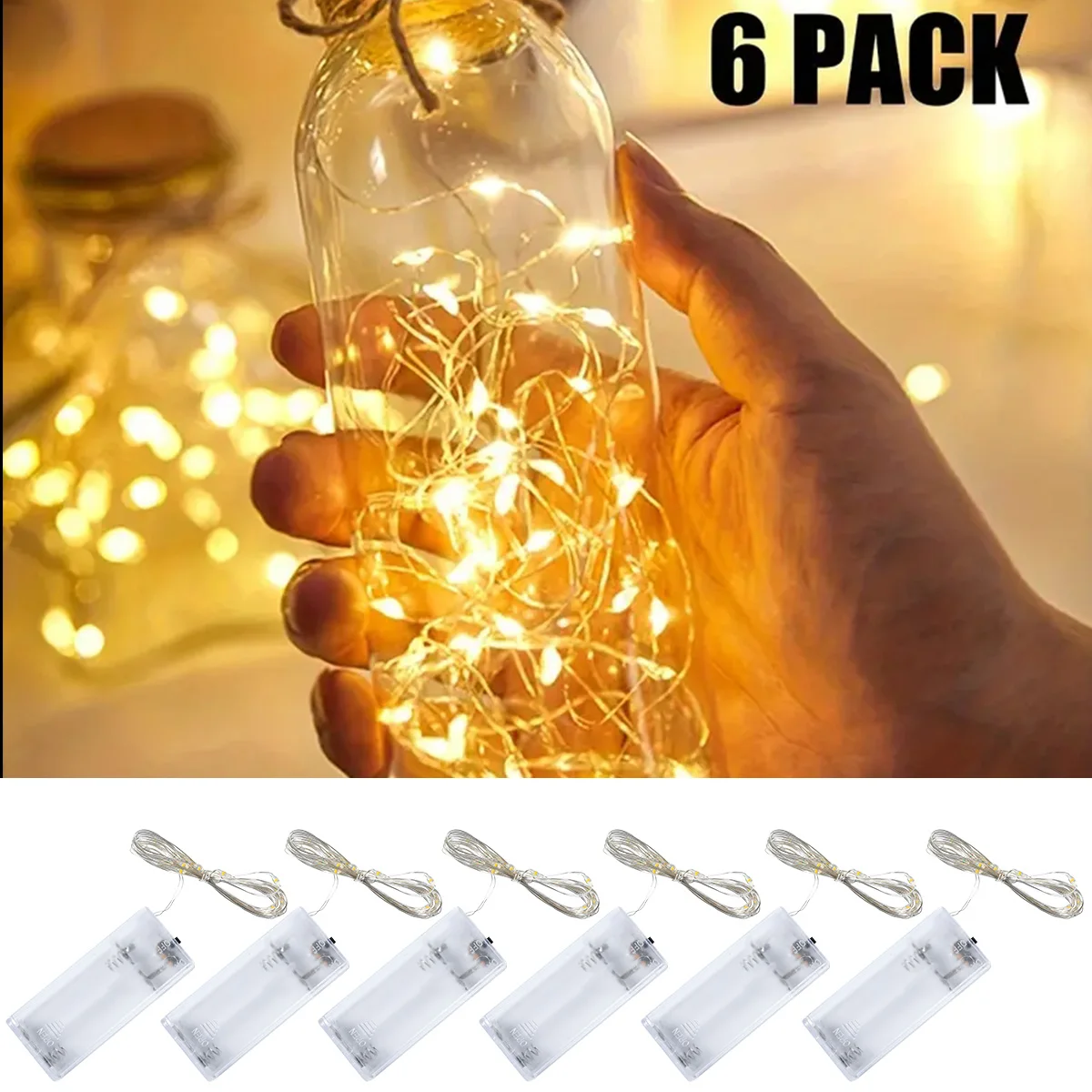 

6pcs LED Fairy Lights String Button Battery Light Home Decoration Living Bedroom Garden Christmas Wedding New Year Ornament