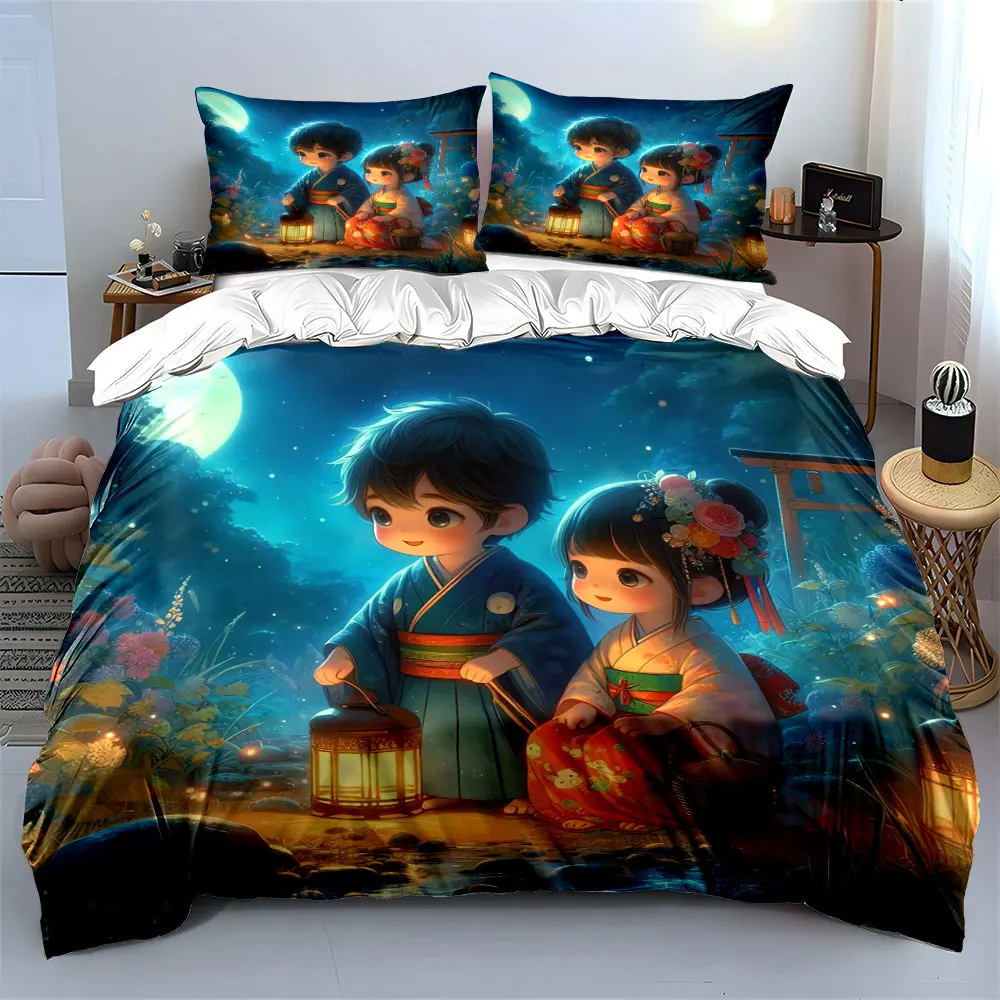 Traditional Anime-Inspired Home Decor Soft Skin-Friendly Bedding Set Includes 1 Duvet Cover And 2 Pillowcase, Gift
