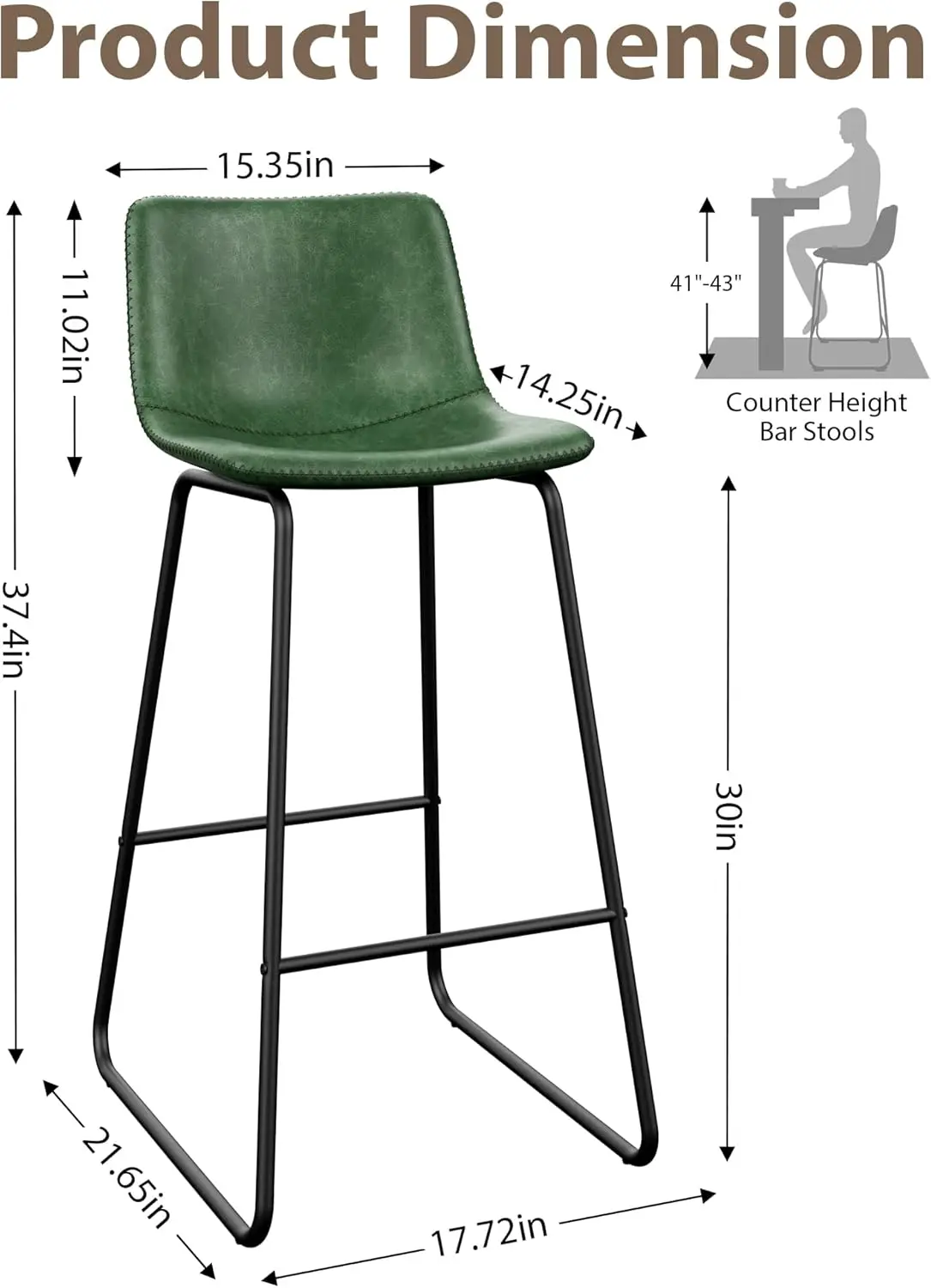 Bar Stools Set of 4, 30 Inches Counter Height Bar Stools with Back, Modern Faux Leather Barstools with Metal Legs and Footrest,