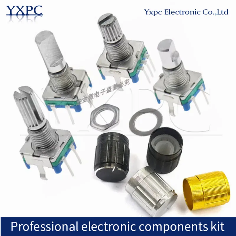 5 шт. поворотных энкодеров EC11 на 360 градусов с полукруглым/сегментированным валом, 5-контактные, 20-позиционные, со встроенной кнопкой-переключателем, длина ручки 15 мм, 20 мм