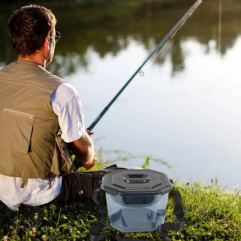 Bait Bucket With Lid 5 Gallon Multi-functional Bait Tank Fish Container Fishing Equipment With Shoulder Strap Handheld Live Bait