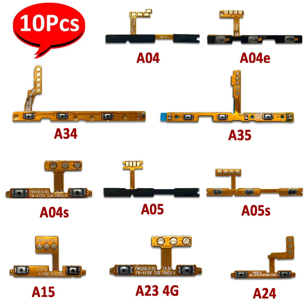 10Pcs，Power On Off Volume Side Button Key Flex Cable Replacement For Samsung A04 A04E A04S A05 A05S A14 4G A15 5G A23 A24 A34