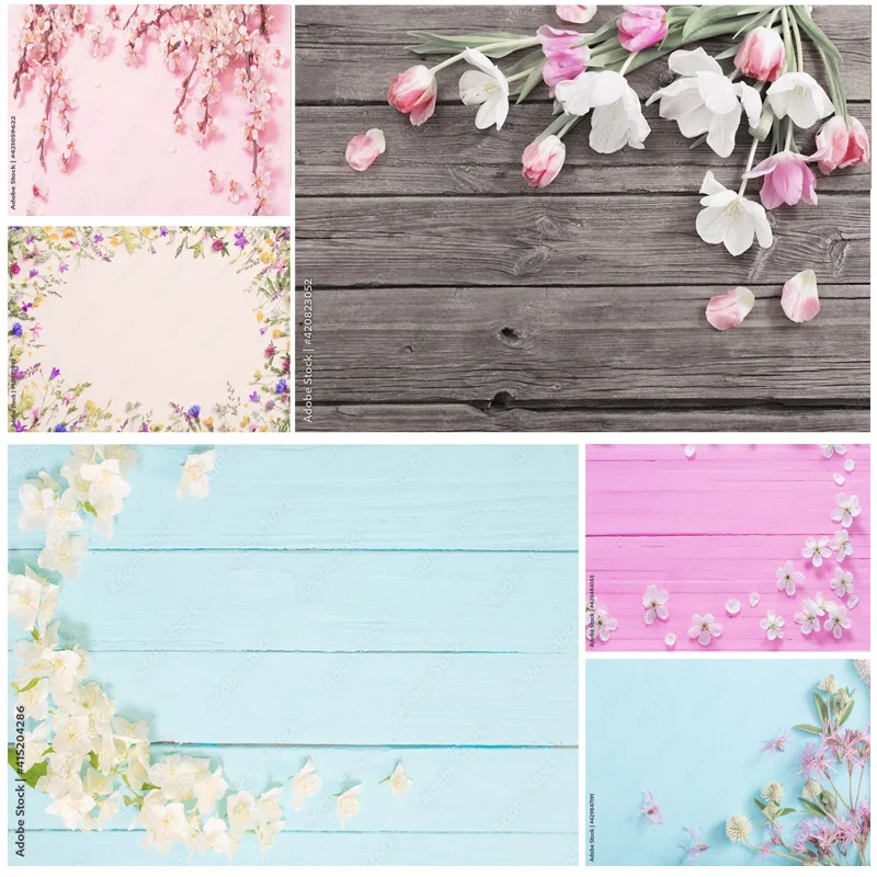 

SHENGYONGBAO Art Fabric Spring Photography Backdrops Props Flower Wood Planks Photo Studio Background PUO-11