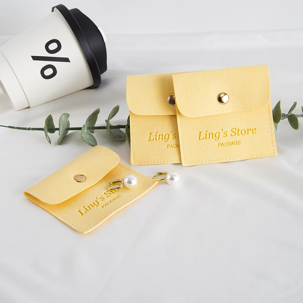 

100pcs Yellow Custom Microfiber Suede Bag Earring Ring Jewelry Packaging Storage Pouches Wedding Favors Candy Pockets Wholesale