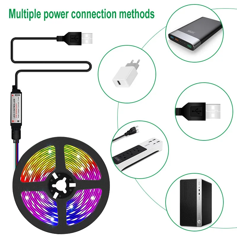 5V 30led/M USB Flexible LED Strip Light 5050 RGB Tape TV Backlight Bluetooth APP Control Background Lighting with Phone Remote