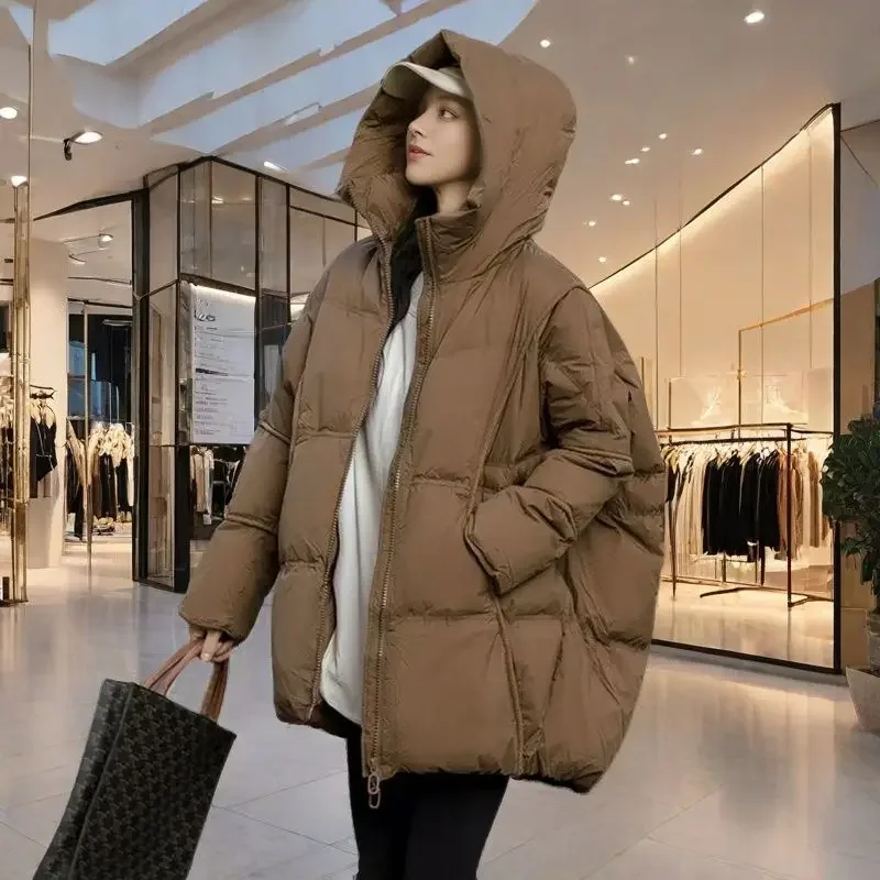 2025 inverno moda feminina jaqueta para deslocamento solto retro oversize com capuz jaqueta