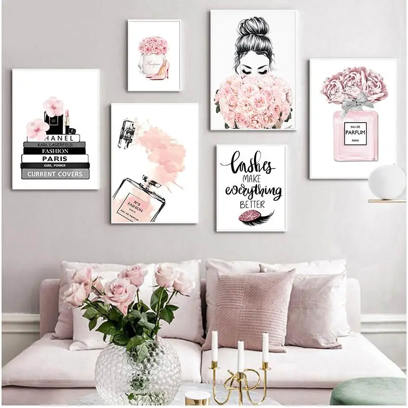 Peinture sur toile d'art mural nordique, cils, lèvres noires, affiche de femmes, impression de simplicité, image de nettoyage de parfum, salon moderne, décor de beauté
