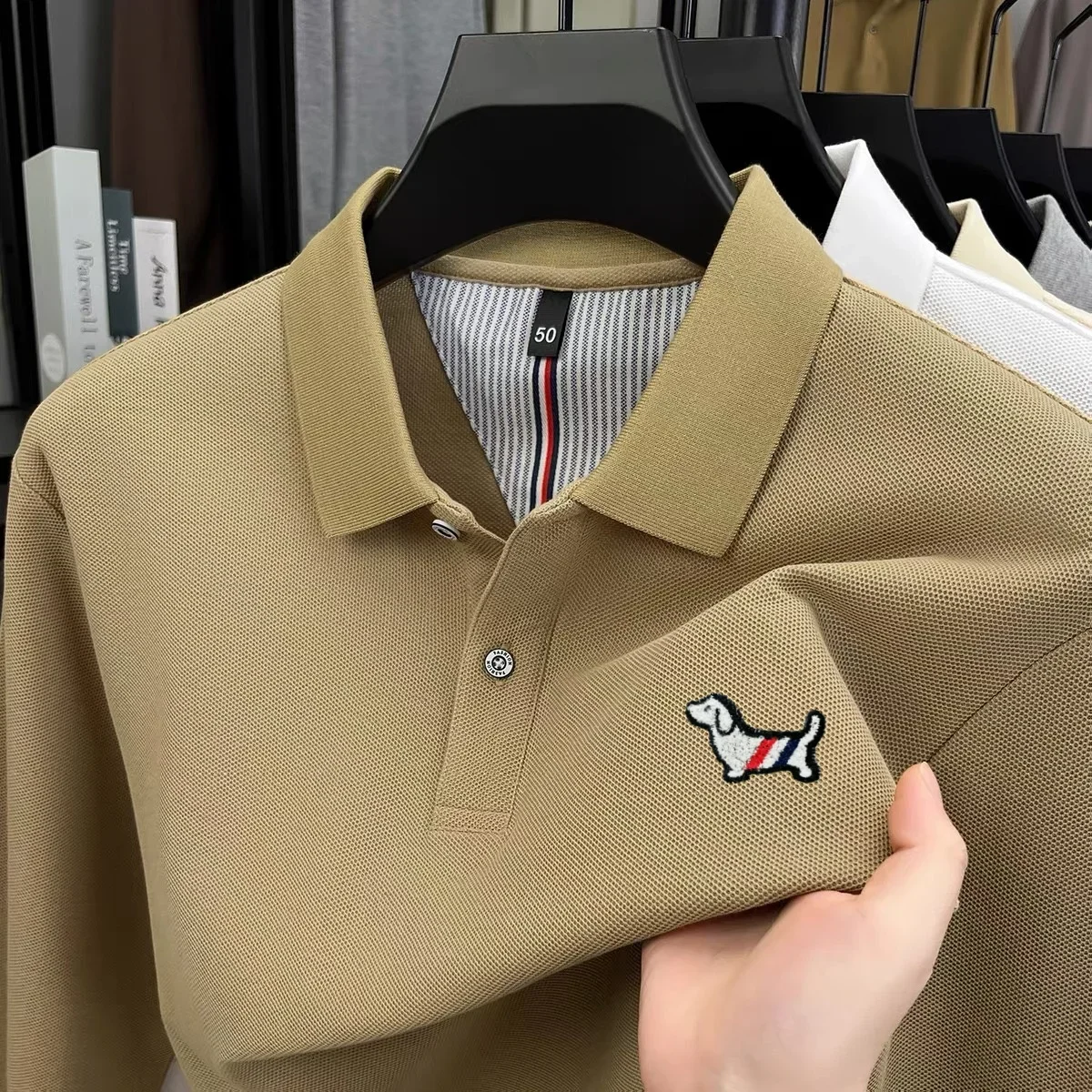 2026 Autumn New Korean Edition Dog Badge Comfortable Long Sleeve Polo Shirt Fashion Men's Wear Brand Pure Cotton Hot Selling Top