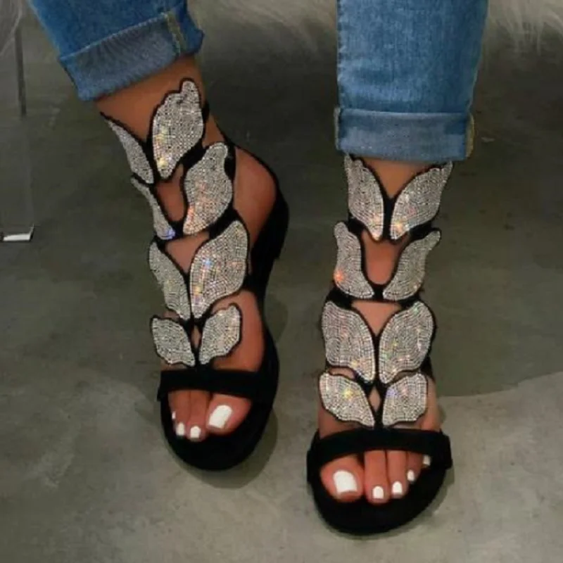 

Summer Fashion Sandals for Women Plus Size Butterfly Crystal Gladiator Sandals Comfortable Open Toe Shoes Woman Sandalias 2024