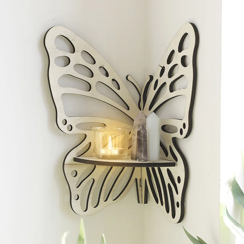 

Amazon Cross border Wooden Butterfly Hollow Crystal Storage Shelf Minimalist Homestay Home Wall Decoration