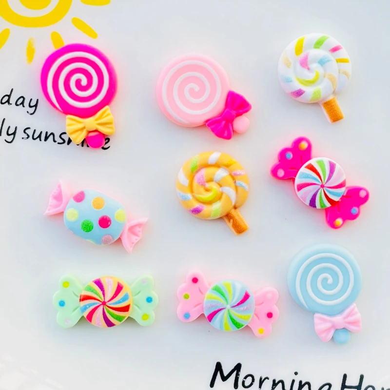 20 Pcs New Cute Kawaii Cartoon Candy Lollipop Resin Cabochon Scrapbooking DIY Jewelry Mobile Phone Craft Decoration Accessories