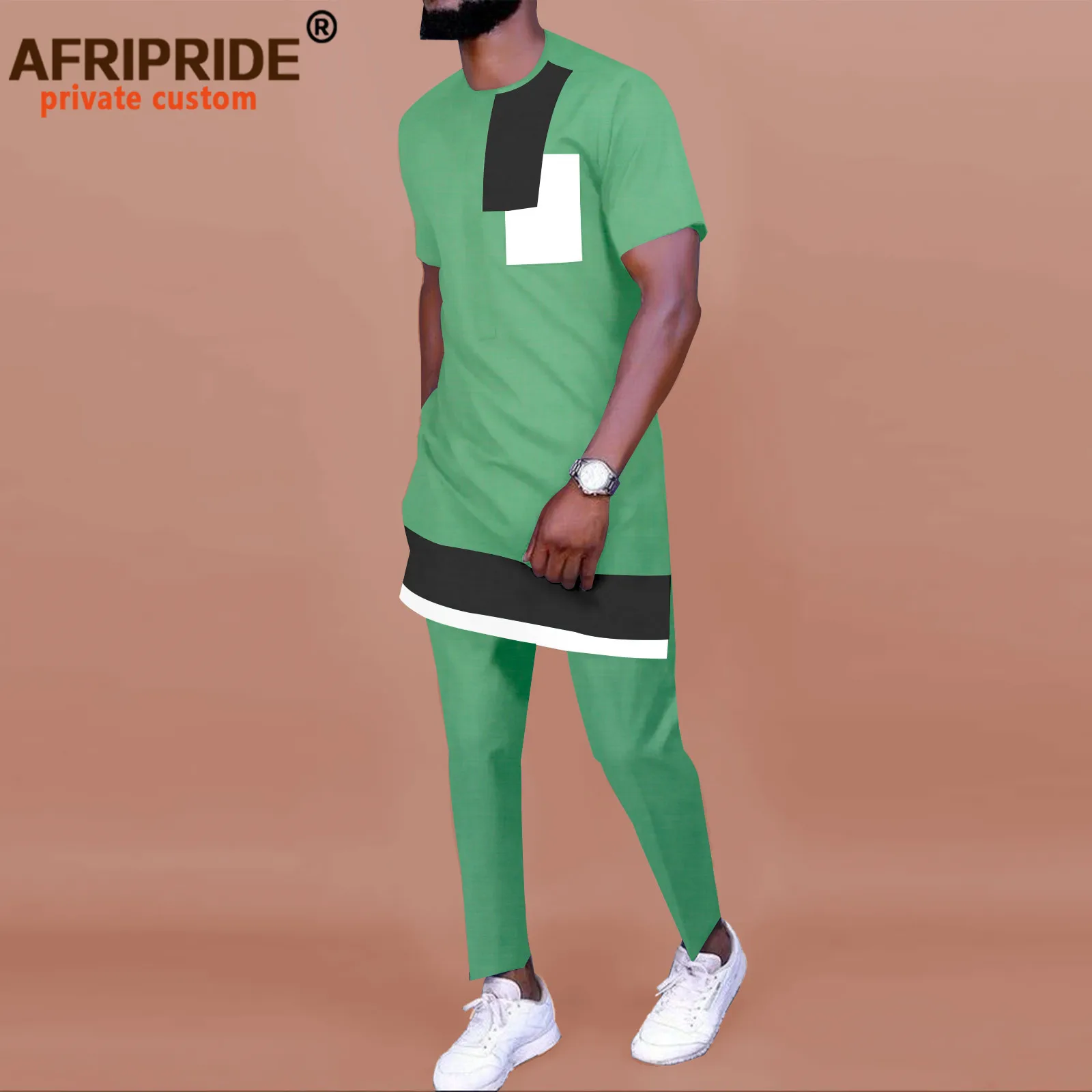 Men`s Tracksuit African Clothing 2 Piece Set Short Sleeve Dashiki Tops and Pants 2 Piece Outfits Blouse Sports Suit A2216098