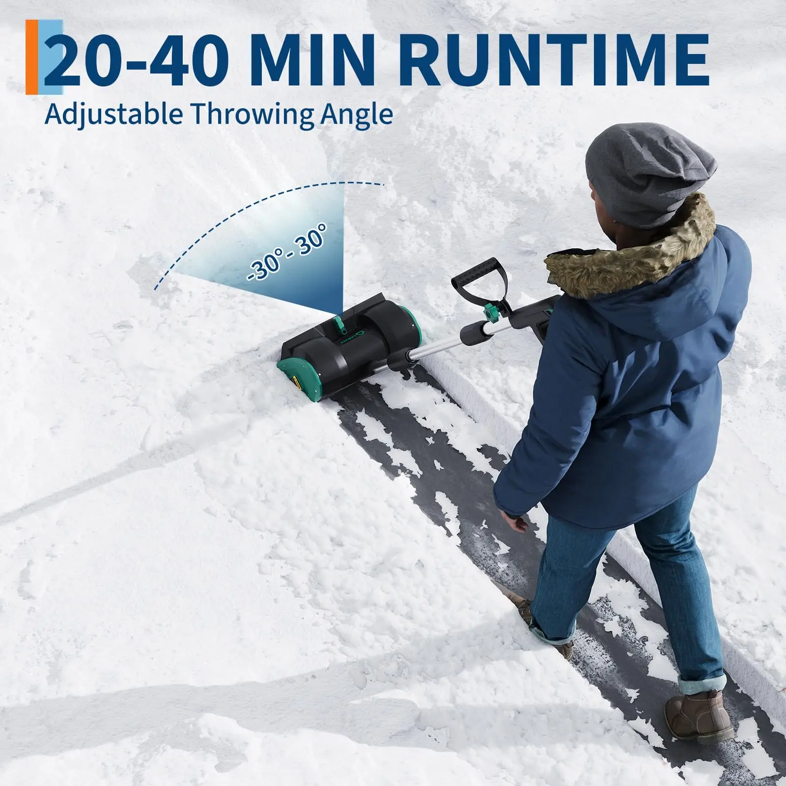Cordless Snow Shovel, 20V 30 cm, 4.0Ah Battery and Quick Charger, Lake Blue - view 5