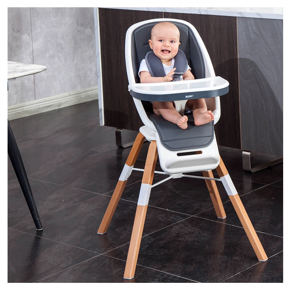 Silla alta giratoria 360 con estilo, silla de alimentación de refuerzo de material de madera, silla para niños, patas de madera desmontables