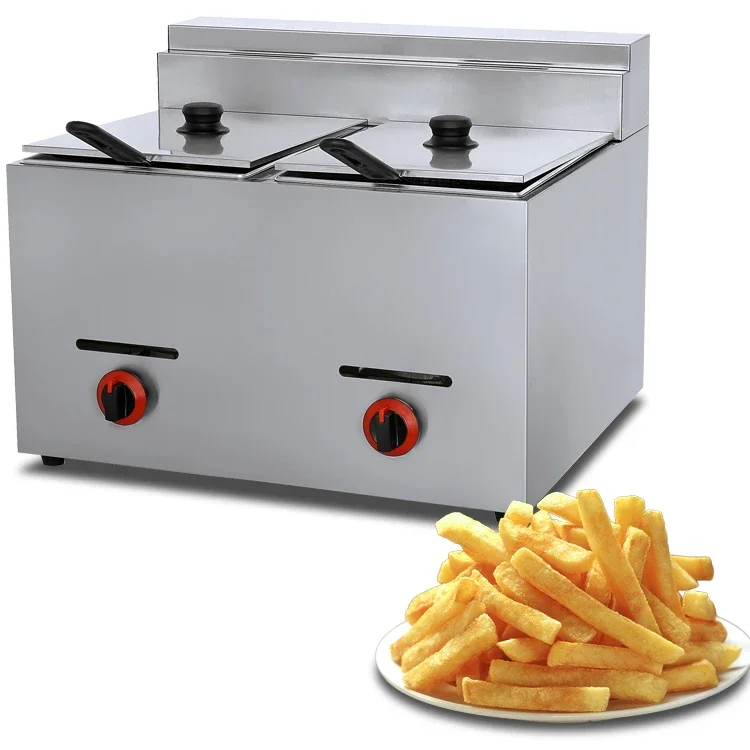 Professional gas double tank fryer New potato chip fryer 16L fryer for restaurants and homes