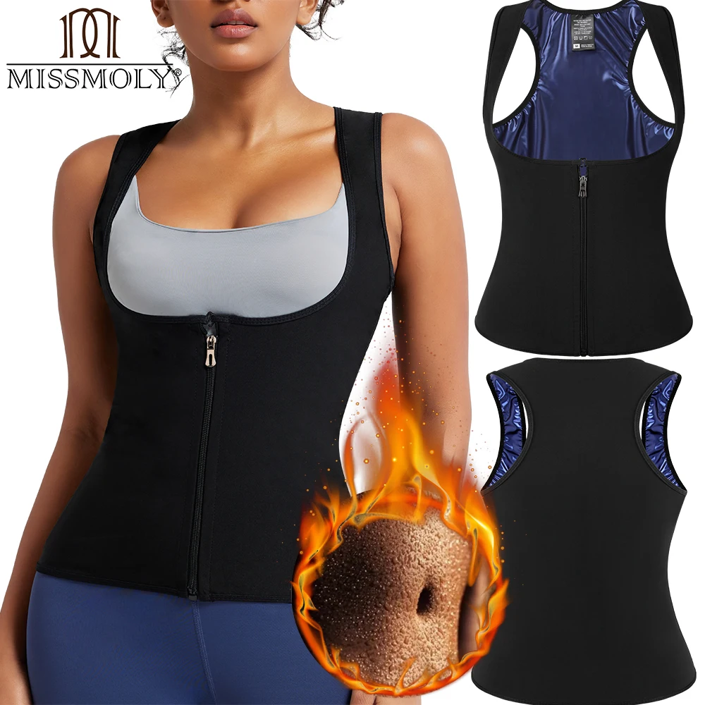 

Sleeveless Sauna Suit with Zipper Women Waist Trainer Vest Sweat Tank Top Shaper Tummy Control Weight Loss Ladies Gym Clothing