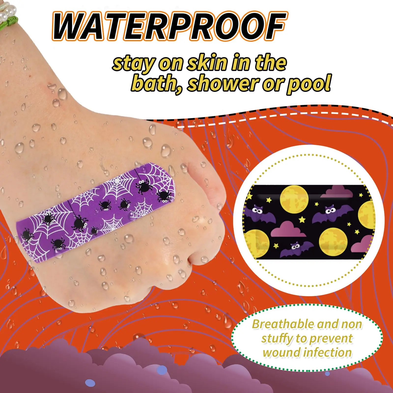 20/50 Stück Halloween Kinder Cartoon Bandagen Kürbis Geisterschädel Flexibles Wundpflaster 10 Stile Klebstoff Wasserdicht Atmungsaktiv Flosse – Detail 3