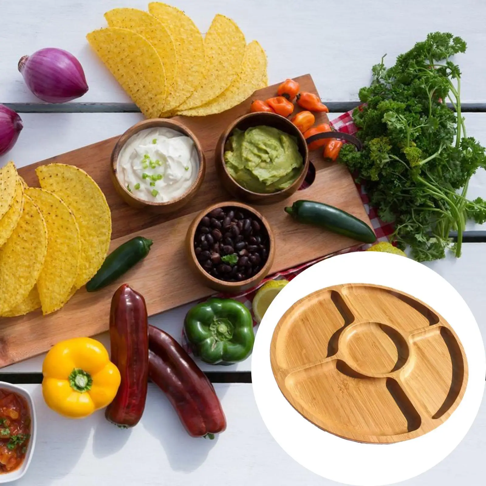 Wood Serving Tray Serving Platter Dinner Plate with Compartments Appetizer Tray Portion Control Plate for Vegetables Fruit
