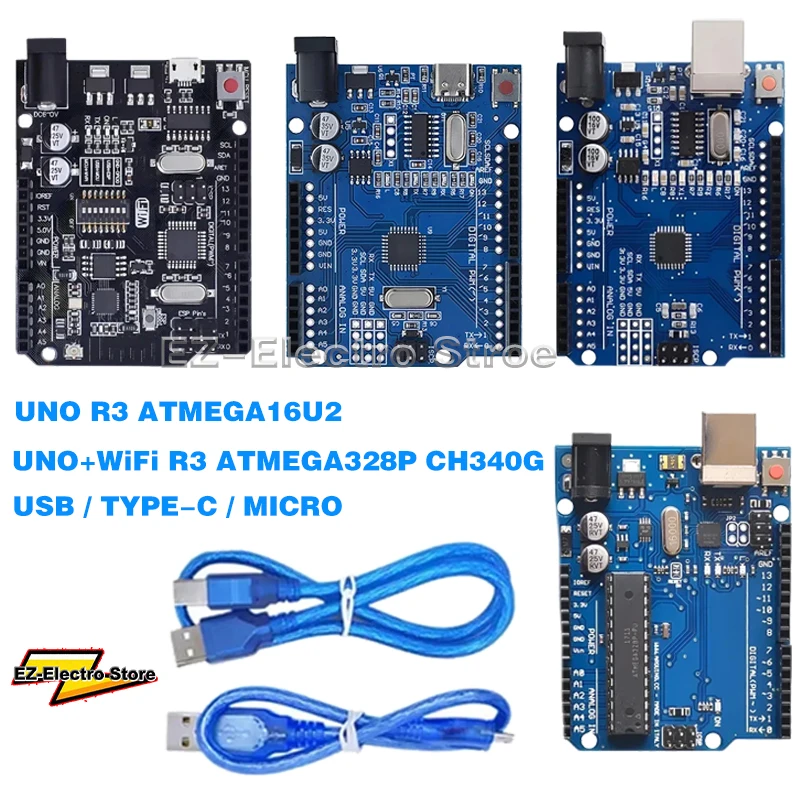 UNO+WiFi R3 MEGA328P-Chip CH340G / UNO-R3-Official ATMEGA16U2 For Arduino ESP8266 TYPE-C/Micro UNO R3 Development Board WeMos
