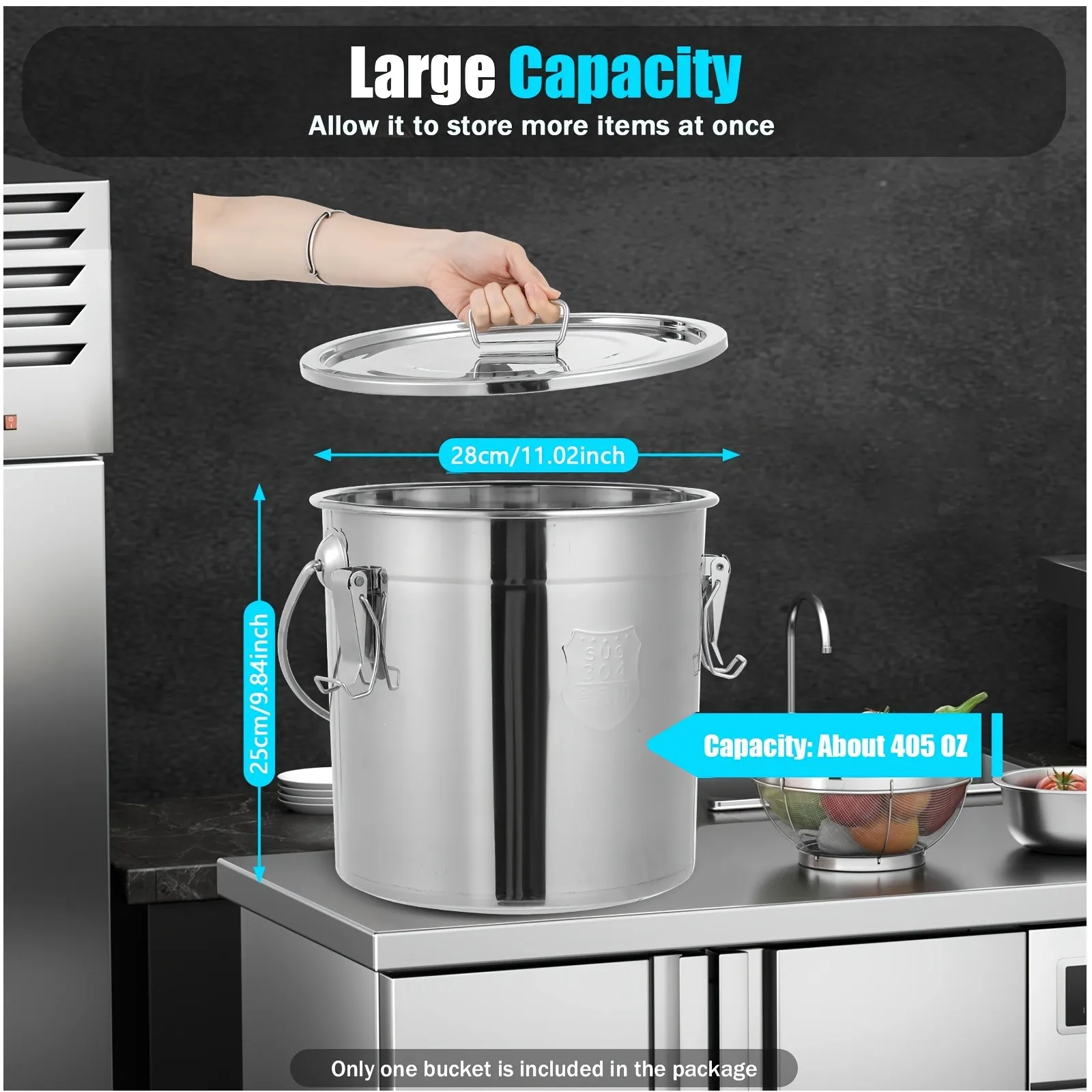 Stainless Steel Food Storage Jar – 12-Liter Airtight Kitchen Container for Rice, Grains & Dry Goods | Double-Seal Design, Ergonomic Handle, Secure Lid, Durable 304 & 201 Stainless Construction