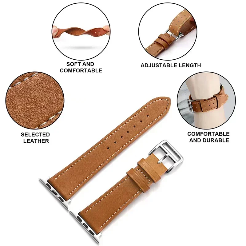 Genuine Leather Single Loop Watch Band For Apple Watch Series 11 10 9 8 7 6 5 SE Ultra Fits 49-38mm Soft Comfort Men Women