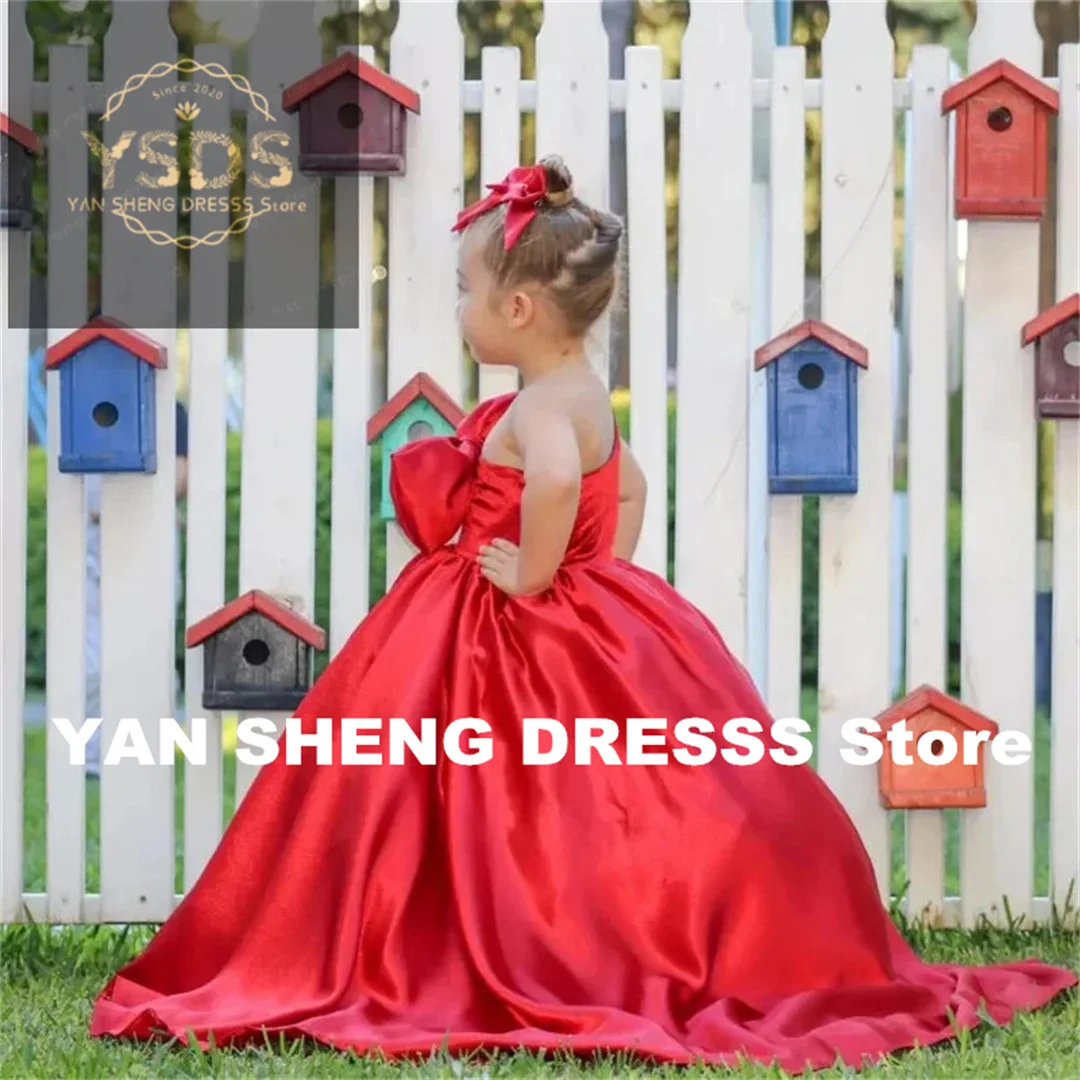 Customized With Bow Flower Girl Dress For Wedding Floor Length Princess Child First Eucharistic Birthday Party Dresses