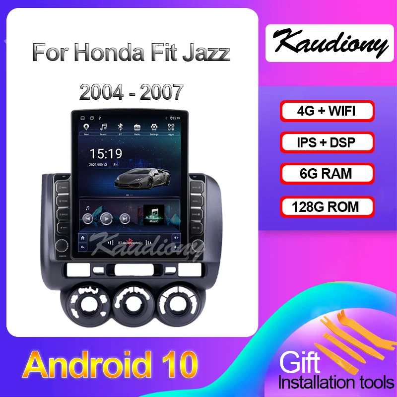 Kaudiony Tesla Style Android 10 For Honda Fit Jazz City Auto GPS Radio Navigation Car DVD Multimedia Player Stereo 4G 2002-2007